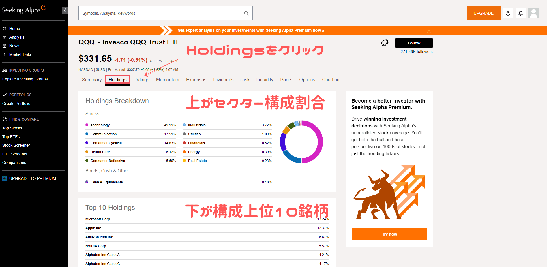 Holdingsタブ
